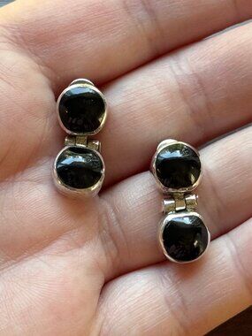 Vintage Hinged Onyx Drop Earrings in .95 Silver